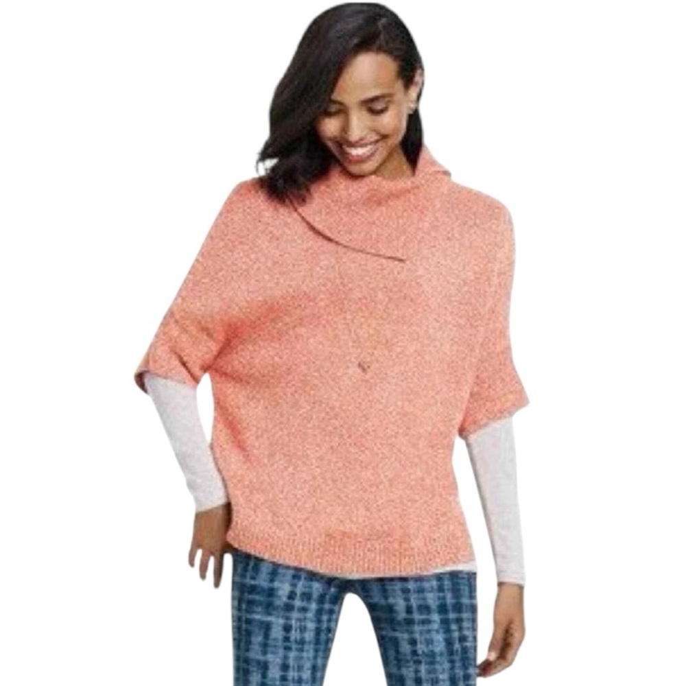 Cabi Women's Peach Cream Foldover Collar Short Sleeve Sweater
